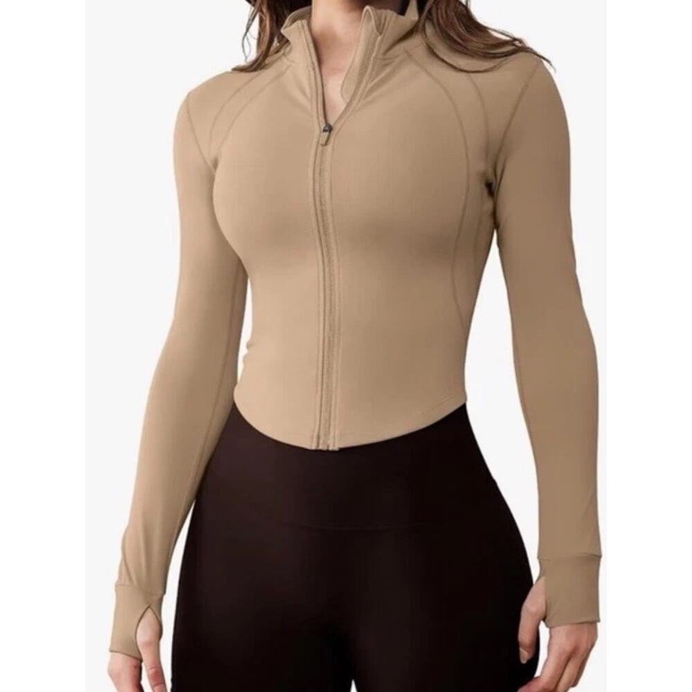 GYM RAINBOW Workout Full Zip Long Sleeve Slim Fit Running Jacket XL Light Brown